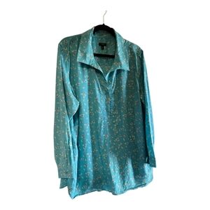 Talbots Womens Teal Floral Popover Shirt